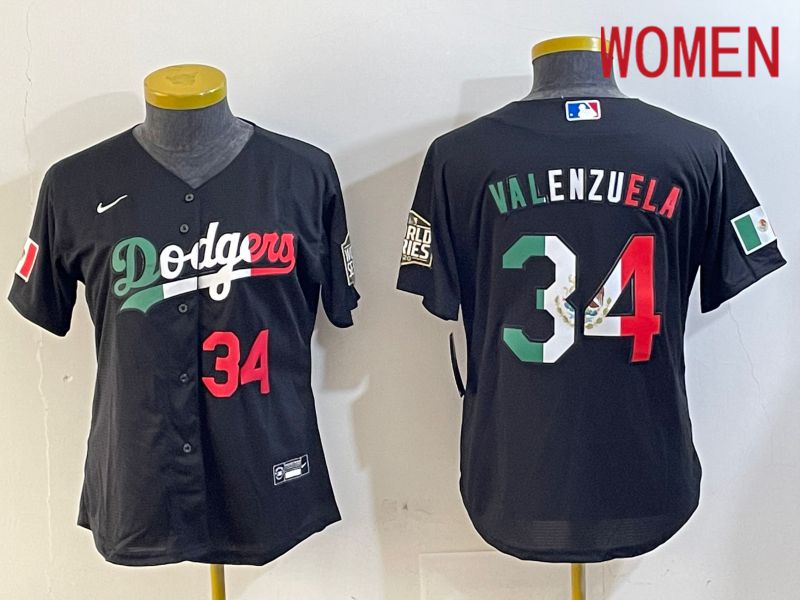 Women Los Angeles Dodgers #34 Valenzuela Black Game 2024 Nike MLB Jersey style 10292